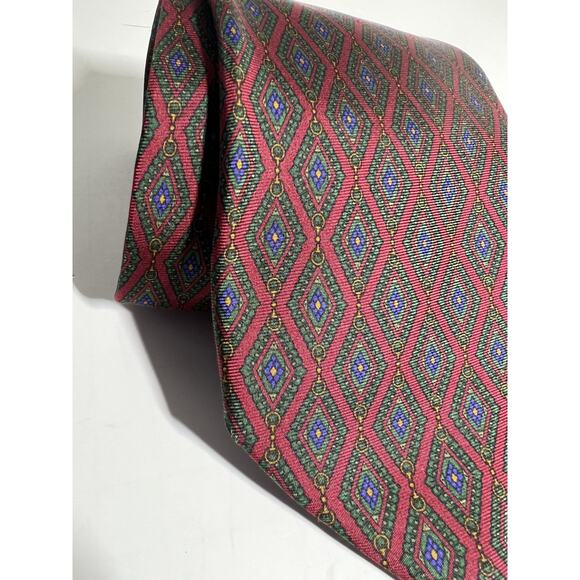 Gucci EUC Red Silk Diamond Print Horse Bit Chain Link Neckwear Tie Made in Italy - Picture 3 of 7